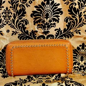 Big Buddha Cognac Studded Bi-Fold/Long Zip Wallet